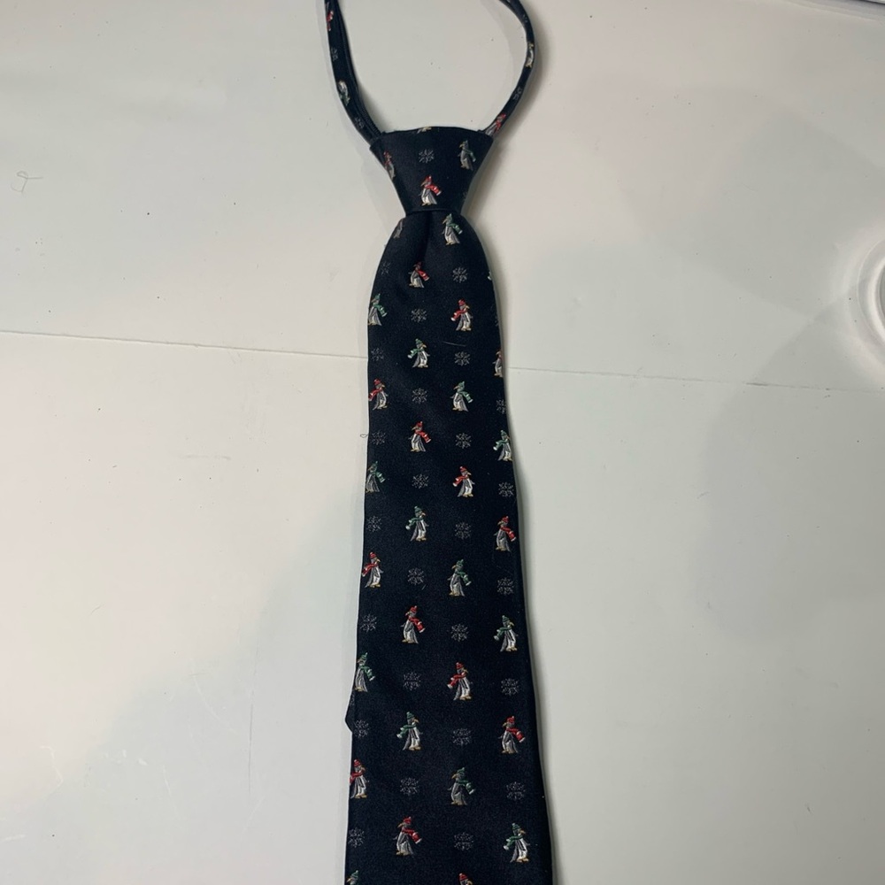 Class Club Boy's Christmas Tie With Zipper Penguins Black Red Blue Green
